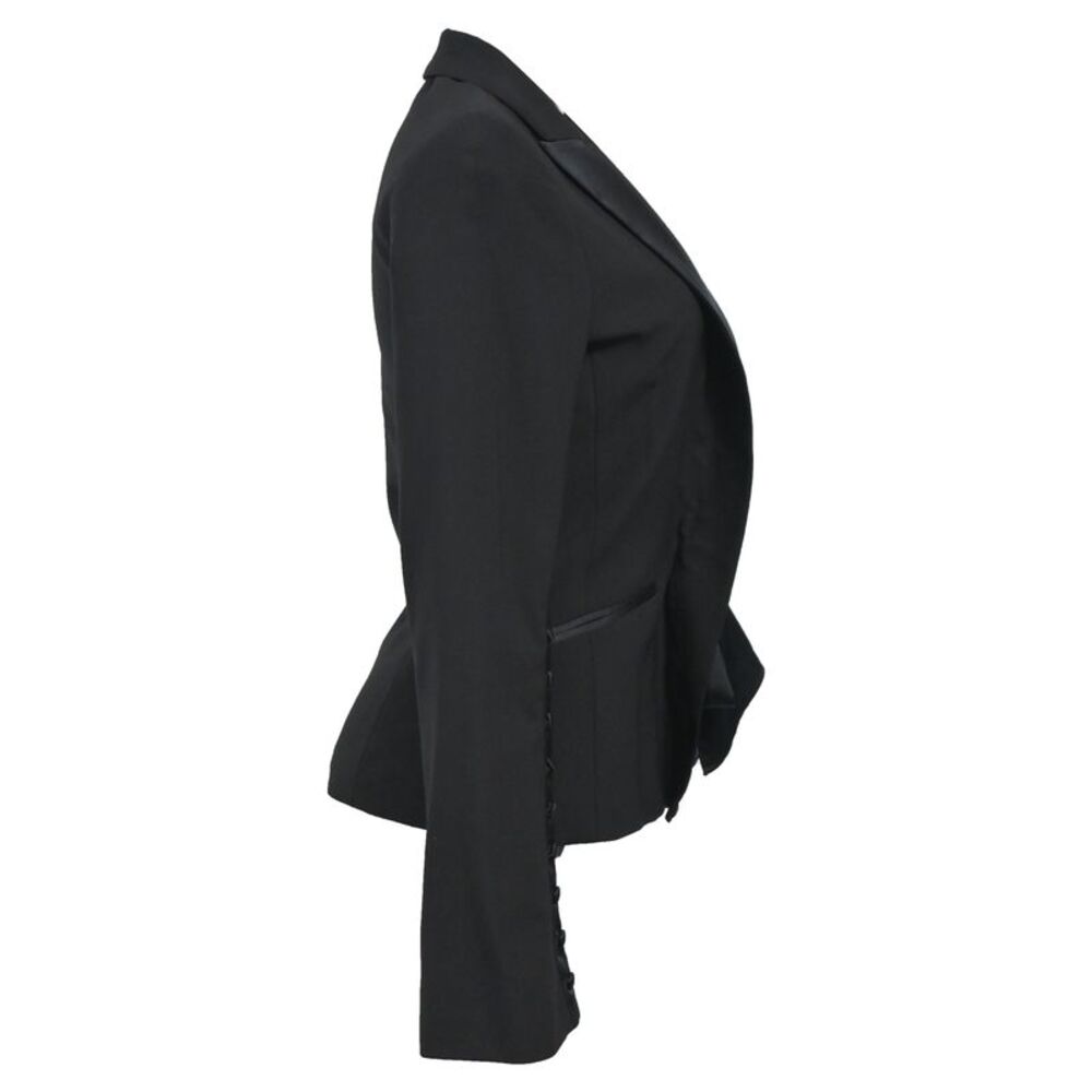 Diane Von Furstenberg Satin Tie Front Blazer in Black Wool - Picture 2 of 5